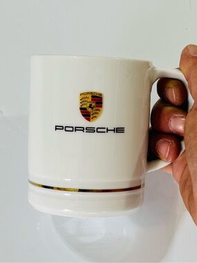 PORSCHE White Coffee Mug w/Crest & Gold Trim 14oz Made in Germany by KAHLA